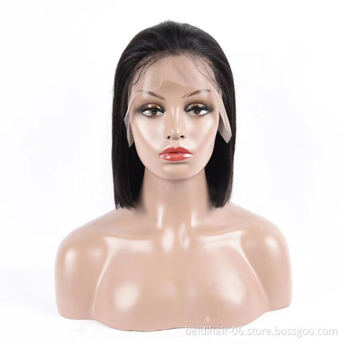 13X6 Lace Front Bob Wig Straight Brazilian Human Hair Deep Part 180% Density Natural Black Pre Plucked Hairline Free Part